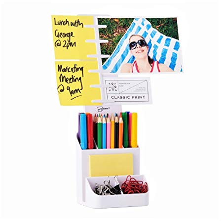 NoteTower Desk Supplies Organizer Caddy, White – Displays Photos & Organizes Sticky Notes – Sticky Notes Included