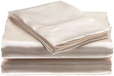 Bedding Emporium 100% Pure Silk Satin Sheet Set 7pcs, Silk Fitted Sheet 15'' Deep Pocket,Silk Flat Sheet,Silk Duvet Cover & Pillowcases Set !!! Twin, Ivory