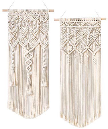 Mkono 2 Pcs Macrame Woven Wall Hanging Boho Chic Bohemian Home Geometric Art Decor - Beautiful Apartment Dorm Room Decoration, 28" L x 13" W