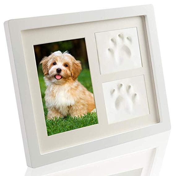 SCIROKKO Pet Memorial Picture Frame - Paw Print Kit with Clay - Pet Keepsakes Kit - Remebrance Decor