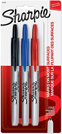 Sharpie Retractable Permanent Markers, Fine Point, Assorted Colors, 3 Count