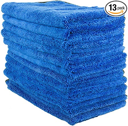 Zwipes 606-13 13 Pack Large Microfiber Cloth, Ultra Plush & Absorbent, Perfect Cleaning, Wash or Car Detailing-16 x 16" (12 Towels   1 Free), 13 Pack