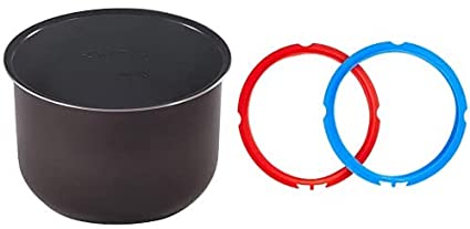 Instant Pot Ceramic Non-Stick Interior Coated Inner Cooking Pot Mini - 3 quart & Sealing Rings 2 Pack : Mini 3 Quart Red/Blue