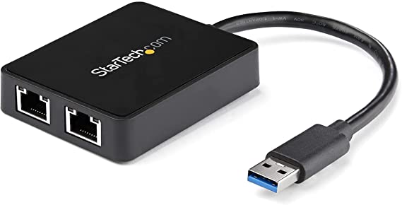 StarTech.com USB 3.0 to Dual Port Gigabit Ethernet Adapter w/USB Port - 10/100/100 - USB Gigabit LAN Network NIC Adapter (USB32000SPT)