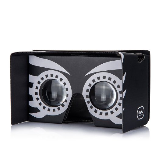 Owl Cardboard VR kit inspired by Google Cardboard v2 2015 - High quality Virtual Reality headset compatible with Apple and Android smartphones Black
