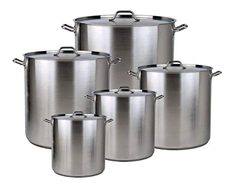 Bioexcel Aluminium Stock Pots Set of 3, 4 and 5 with Steamer Rack & Lid Cover - 8/12/16/20/24/32/40/52/64/80/100 Quart - Set of 5 includes 20/24/32/40/52
