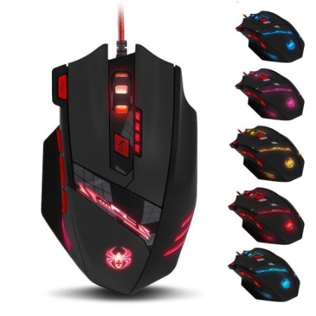 Zelotes T90 9200 DPI Professional High Precision USB Wired Gaming Mouse,8 Buttons, Weight Tuning Set, (Black)