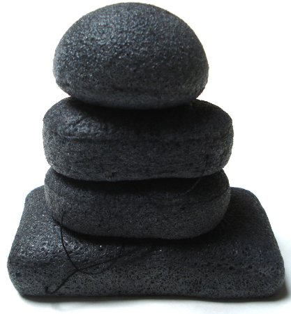 Black Activated Charcoal Konjac Root Sponges - Prime Deal - Total Body Care Wash Sponges 3 set Plus 1 FREE Around Dry Facial Sponge