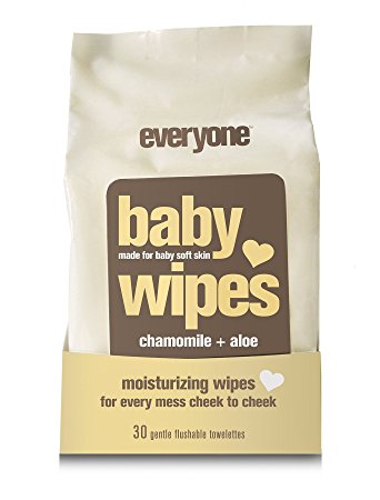 Everyone Mild and Moisturizing Baby Wipes, Natural Chamomile and Aloe, 30 Flushable Towlettes, 6 Count