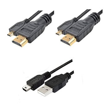 2 Pack Micro HDMI to HDMI Video Cable, Charging/transferring Data Cord (Mini 5 Pin Micro HDMI Cable), EEEKit Cables Kit for GoPro HERO4, HERO 3 3 Plus
