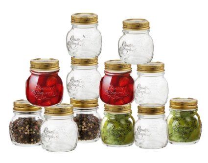Bormioli Rocco Quattro Stagioni 12 Piece, 5 oz Glass Decorative Mason Jar Set for Canning / Spice / Jelly / Jam,