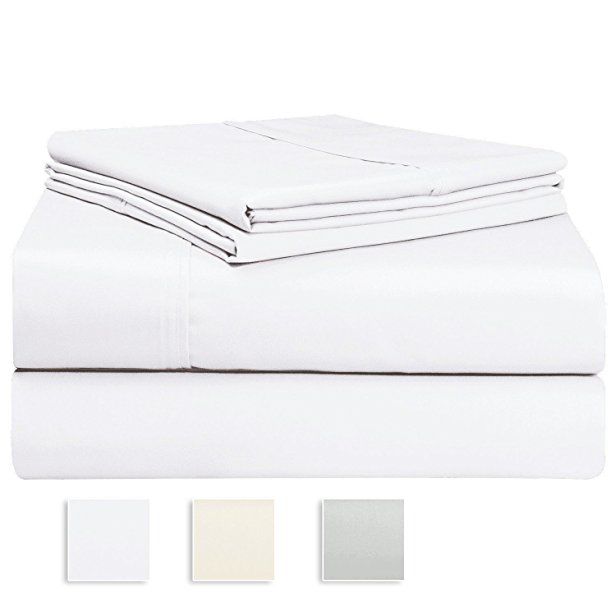 1000 Thread Count Sheet Set, 100% Long-staple Cotton White King Sheets, Sateen Weave Bedsheets, Stylish 4-inch hem, Upto 17 inch Deep Pockets by Pizuna Linens (100% Cotton Sheet Set, White King)