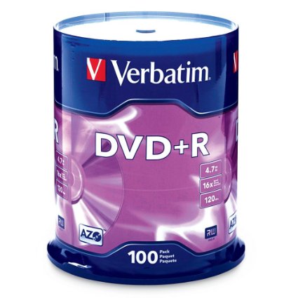 Verbatim 4.7GB up to 16x Branded Recordable Disc DVD R 100-Disc Spindle FFP 97459