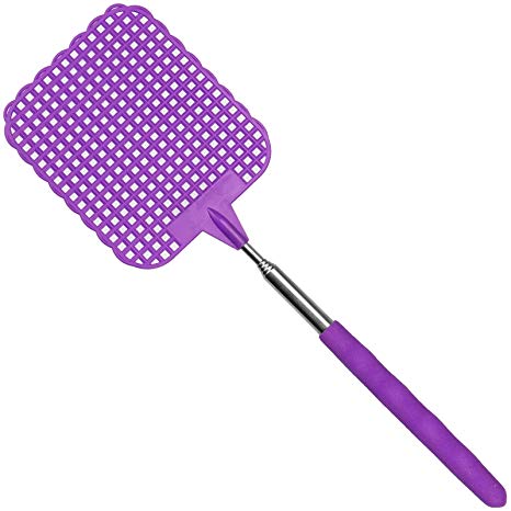 70cm Extendible Fly Swatter Telescopic Pest Insect Catcher Handy Soft Grip Handle Portable Flexible Plastic 8 X 10cm Swat Head Purple