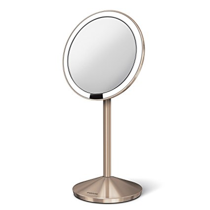 simplehuman 5 inch Sensor Mirror, Lighted Makeup Mirror, 10x Magnification, Stainless Steel (Rose Gold)