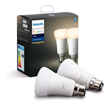 Philips Hue White Smart Bulb Twin Pack LED [B22 Bayonet Cap] with Bluetooth, Works with Alexa and Google Assistant