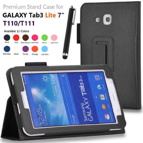 onWayTM Premium Premium Folio Leather Case Cover for Samsung Galaxy Tab 3 Lite 70 SM-T110  T111 70 Inch Android Tablet  Gift free stylus touch pen X 1
