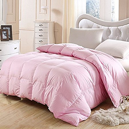Spring Light Weight 15/85 White Goose Down Comforter,Pink (Twin(68x86inch))