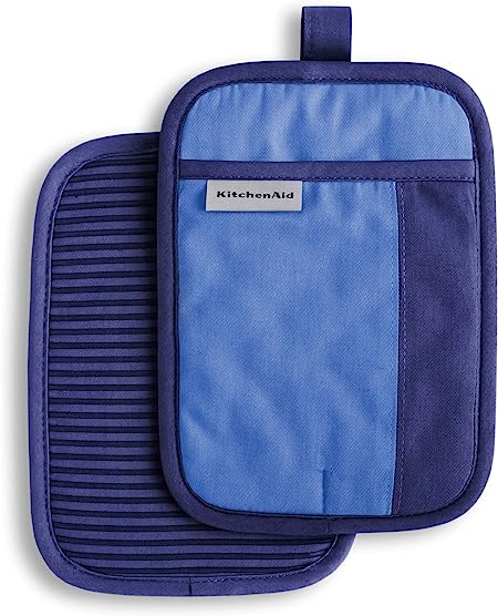 KitchenAid Beacon Two-Tone Non-Slip Pot Holder Set, Blue Corn/Cobalt, 7"x10", 2 Piece