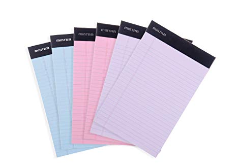 Mintra Office Legal Pads - ((BASIC PASTEL 6pk, 5in X 8in, NARROW RULED)) - 50 Sheets per Notepad, Micro perforated Writing Pad, Notebook Paper for School, College, Office, Professional