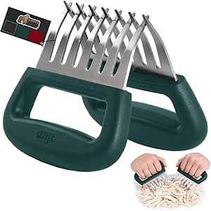 Gorilla Grip Powerful Stainless Steel Meat Shredder Claws, Shred Rotisserie Chicken, Pulled Pork, Carve Turkey Faster, Oversized 7 Claw Design Food Shredding Fork, Kitchen Smoker Tool, Hunter Green