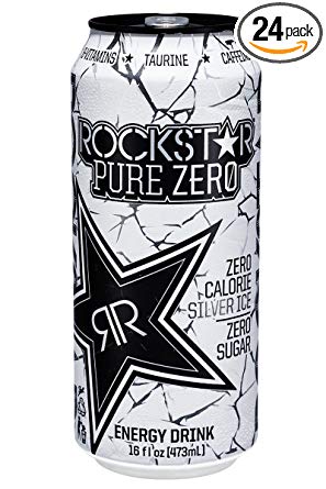 Rockstar Energy Drink Pure Zero Energy Drink, Silver Ice, 16 Fluid Ounce (Pack of 24)