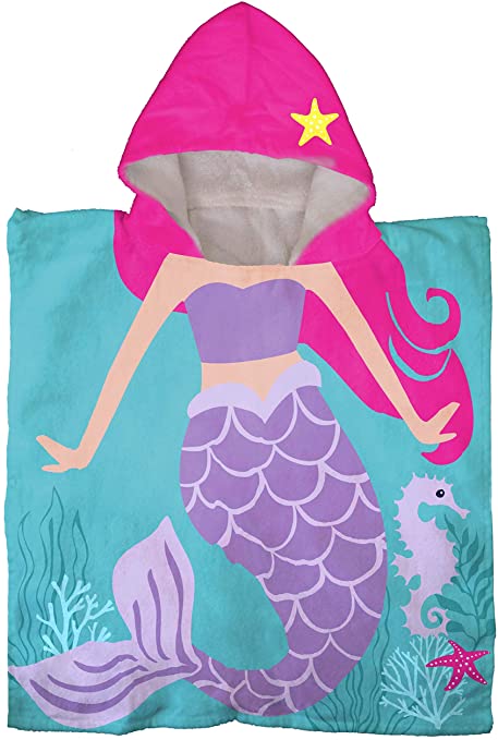 Jay Franco Trend Collector Mermaid Kids Bath/Pool/Beach Hooded Poncho Towel - Super Soft & Absorbent Cotton Towel, Measures 22 Inch x 22 Inch