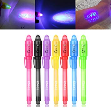 iZoeL 1 secret pen with UV light, invisible writing detective birthday party gift for children 7/14 pieces (pack of 7)