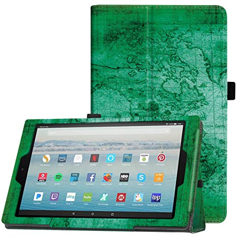 Famavala Folio Case Cover Compatible with 10.1" Amazon Fire HD 10 Tablet [7th Generation 2017 / 5th Generation 2015] (MapGreen)