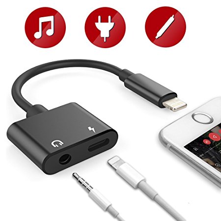 Lightning to 3.5 mm Headphone Jack Adaptor, iPhone 8/X /7/7 Plus Headphone AUX Adapter Dual Function 8 Pin Lightning to 3.5mm Audio Splitter, Support iOS 11 and Before (No Calling Function) (Back)