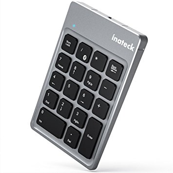 Inateck Rechargeable Bluetooth Wireless Numeric Keypad, Ultra Slim Portable 18-key Keyboard for Windows,Mac OS, iOS and Android, Silver