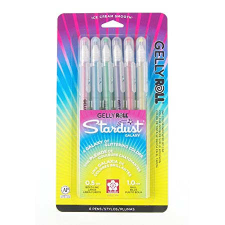 Gelly Roll Stardust Bold Point Pens 6/Pkg-Galaxy-Rose,Sky,Lime, Purple,Golden,Red