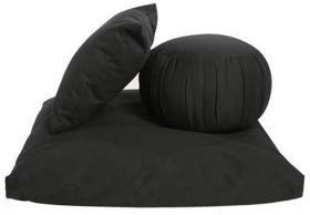 Kapok Zafu, Zabuton and Support Meditation Cushion Set (3pc), Black