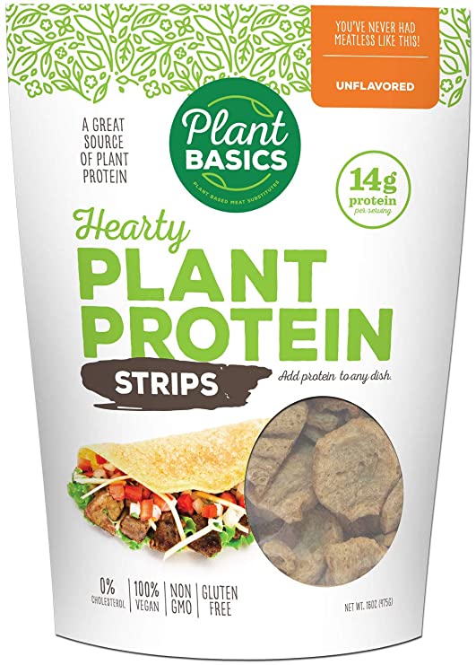 Plant Basics - Hearty Plant Protein - Unflavored Strips, Non-GMO, Gluten Free, Low Fat, Low Sodium, TVP, Vegan/Vegetarian, Meat Substitute, 16 ounce bag