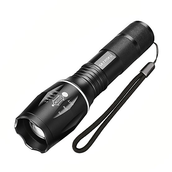 Tactical LED Flashlight, SKYROKU T6 Ultra Super Bright 5 Mode Flashlight for Hiking, Camping and Hunting