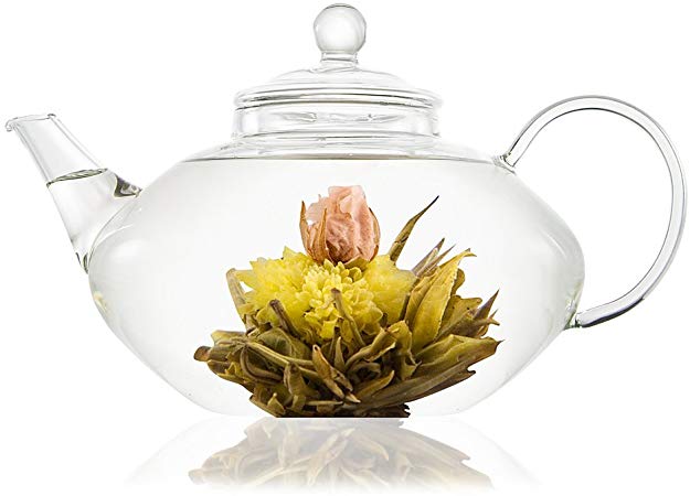 The Exotic Teapot - Prestige Glass Teapot, 600ml, 2 Cup Size, Infuser Filter for Flowering or Loose Leaf Tea, Ultra Clear Glass