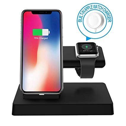 DinTo® Charger Stand With QC3.0 Adapter 3 IN 1 Wireless Charger Station for Apple Watch Charging Dock Compatible with iWatch Series 4/3/2/1,iPhone Xs MAX/XS/X/8/8 Plus/7/7 Plus/6/5/4, iPad, Airpods.