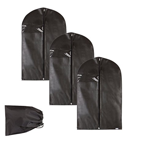 Garment Bag Bundle Set 4 Piece - Includes 3 Breathable Suit Cover Bags and Bonus Shoe Bag - Great for Travel or Storage, Features Clear Plastic Window with Reinforced Neck Opening, Zipper and Corners