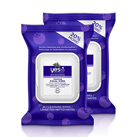 Yes To Superblueberries Skin Recharging Cleansing Facial Wipes for Stressed Skin, 30 Count (Pack of 2)