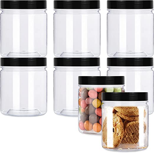 13oz Clear Plastic Storage Jars Containers,8 Pack Refillable Wide-Mouth Plastic Slime Storage Containers for Beauty Products,Kitchen & Household Storage - BPA Free (13 OZ)