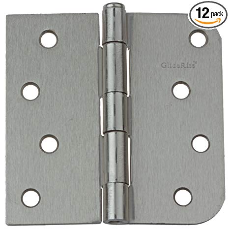 GlideRite Hardware 4000-SQ-58-SN-12 4 inch Steel Door Hinges 0.625 Radius and Square Corners Satin Nickel Finish 12 Pack, 4",