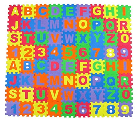 Alphabet Letters and Numbers Foam Puzzle Square Floor Mat, 6x6-Inches, 72-Pieces