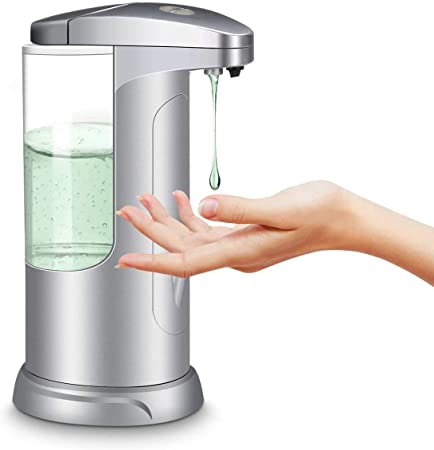 MECO Soap Dispenser Touchless Automatic Hand Sanitizer Dispenser with Infrared Motion Sensor Hands-Free Three Speeds Adjustable Waterproof Base for Home, School, Office, Hotel, Restaurant (Silver)