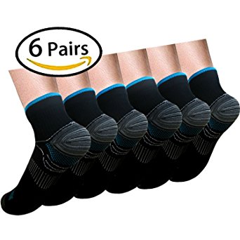 6 Pairs Upgraded Sport Plantar Fasciitis Arch Support Low Cut Running Gym Compression Foot Socks Sleeves 2 Size