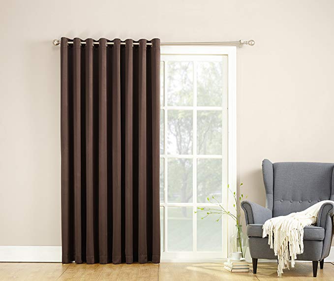 Sun Zero Barrow Extra-Wide Energy Efficient Sliding Patio Door Curtain Panel with Pull Wand, 100" x 84", Chocolate Brown