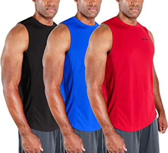 DEVOPS Men's 3 Pack Cool Dry Fit Muscle Sleeveless Gym Training Performance Workout Tank Top