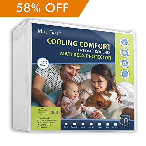 Mite Free Cooling Comfort Temperature Control Tech Queen Size Deep Pocket Waterproof Mattress Protector Fits 14"-18” 10-Year Warranty