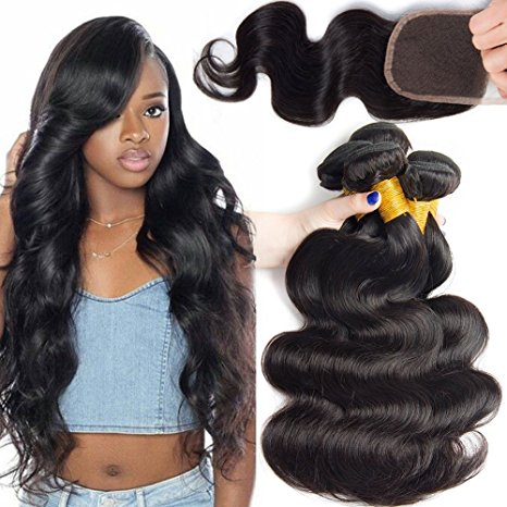 Ali Moda Hair 10 12 14 and 10inch Closure Brazilian Body Wave 3 Bundles With Lace Closure Unprocessed Human Hair Extensions Natural Color
