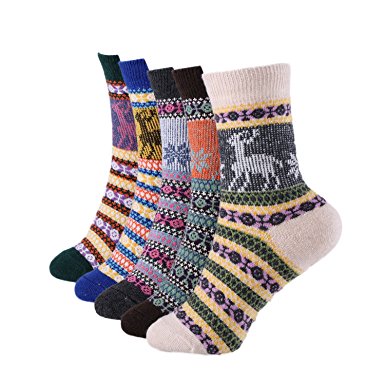5 Pairs Winter Warm Cotton Ladies Women Knitting Pure Vintage Floor Sock Bed Socks UK(4~6) EU(35-42)