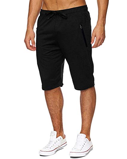 Voncheer Mens Elastic Waist Drawstring Summer Workout Shorts with Zipper Pockets
